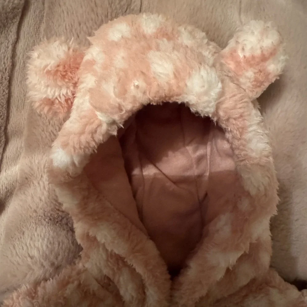 Carter's Pink & Cream Fuzzy Hooded Footed One-Piece
